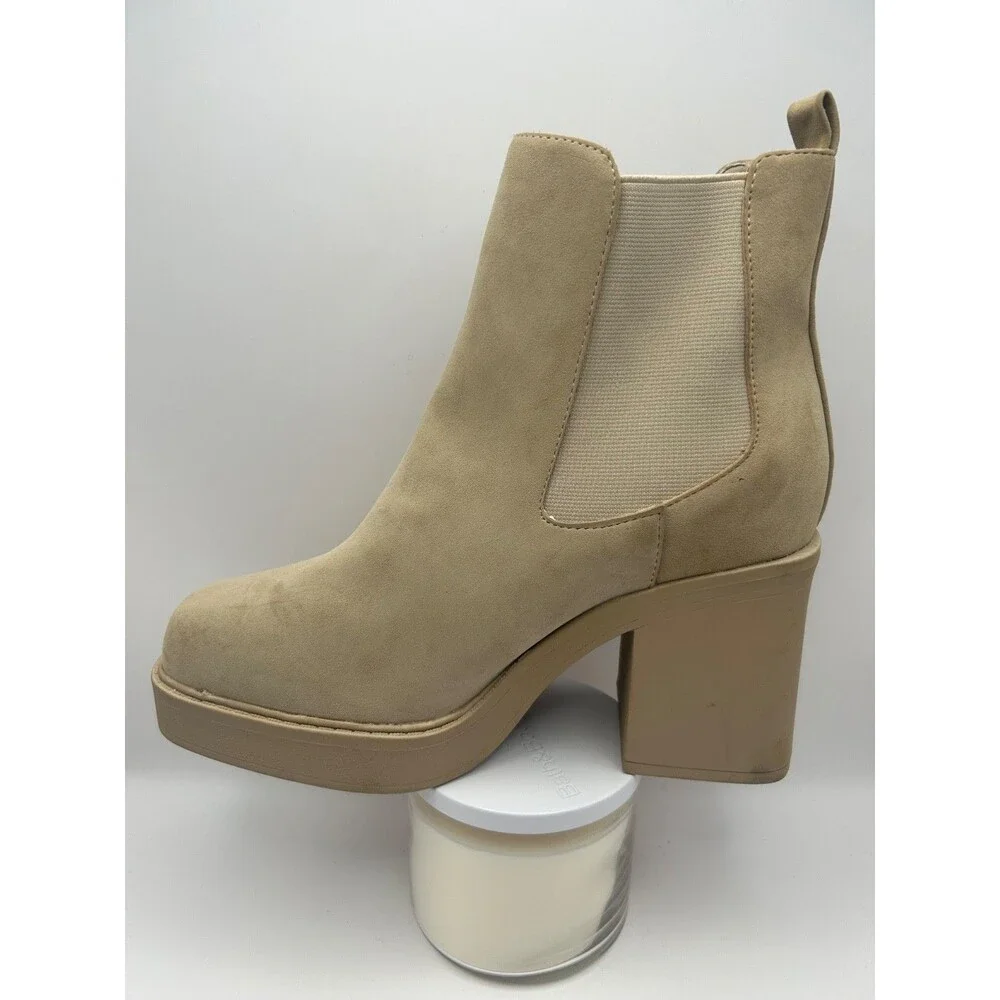 Mia Dru Women's Platform Chelsea Boot Suede Tan Size 10 M New with Defects