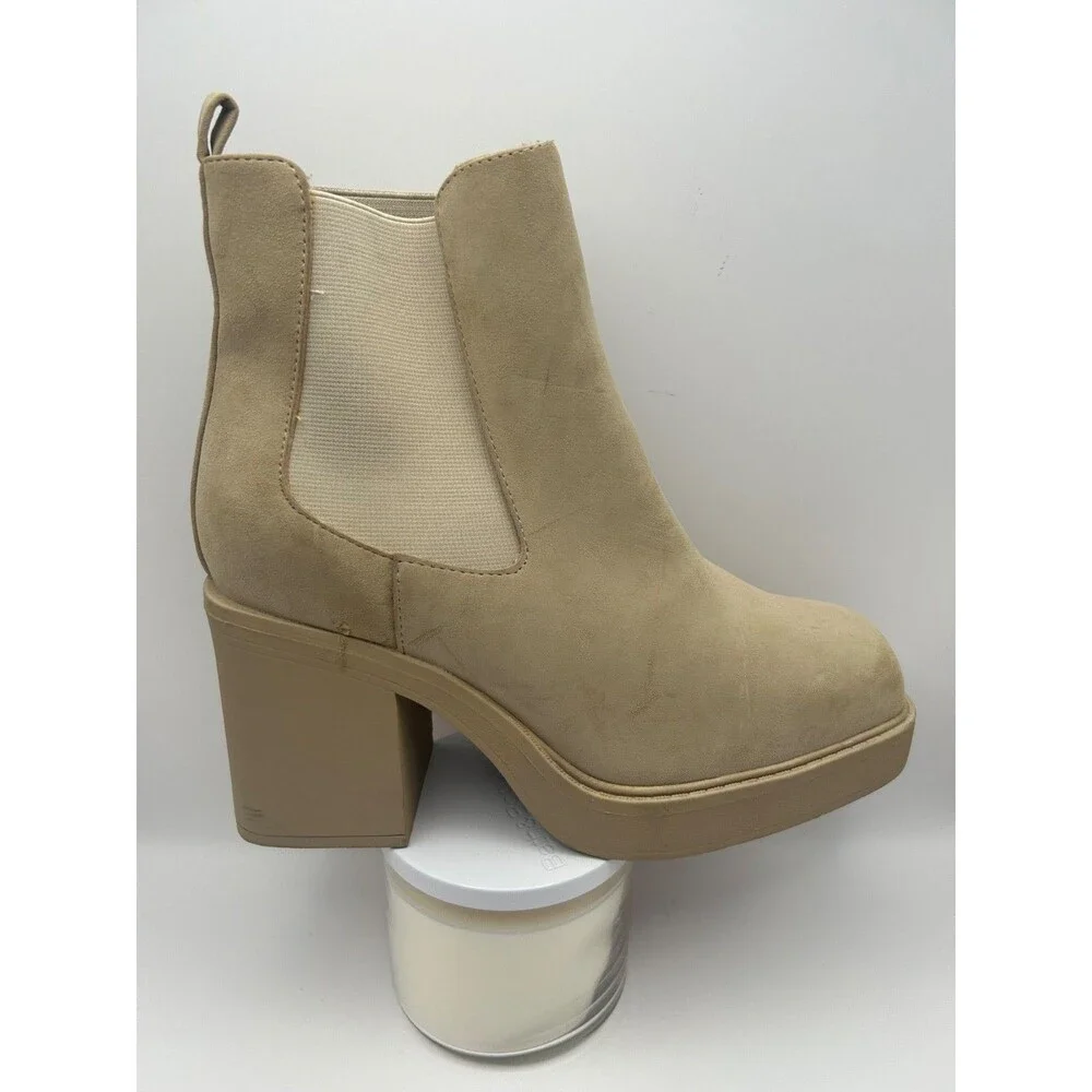 Mia Dru Women's Platform Chelsea Boot Suede Tan Size 10 M New with Defects
