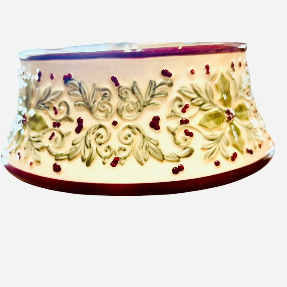 Grasslands Road Ceramic Christmas Large Dog Dish Burgundy & Green Naughty & Nice