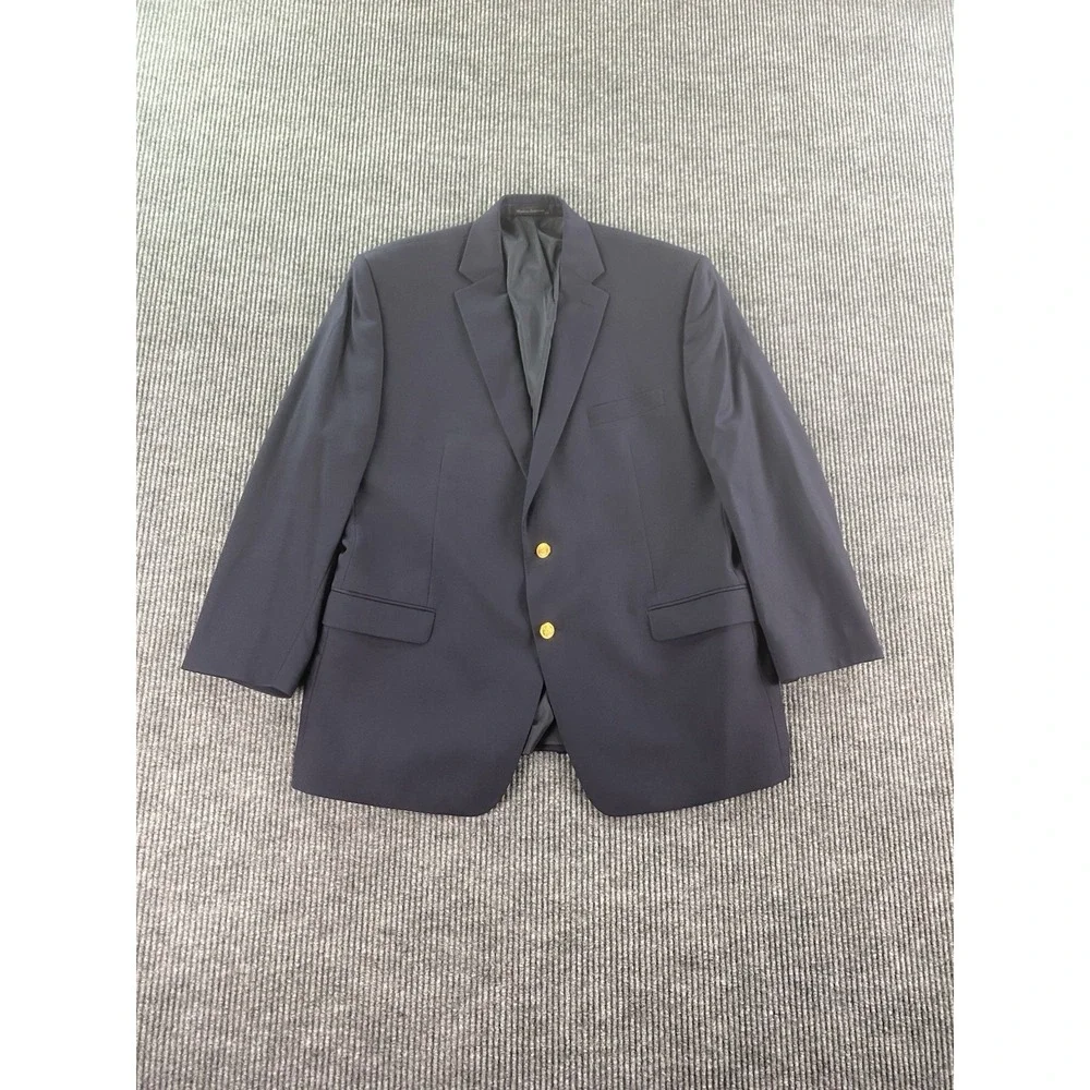 Ralph Lauren Blazer 46 R Navy Wool Gold Button Logo University Premium Sport LRL