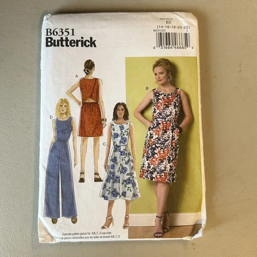 NEW Butterick 6351 Plus Size Lined Dress Jumpsuit Misses Sz 14 22 Sewing Pattern