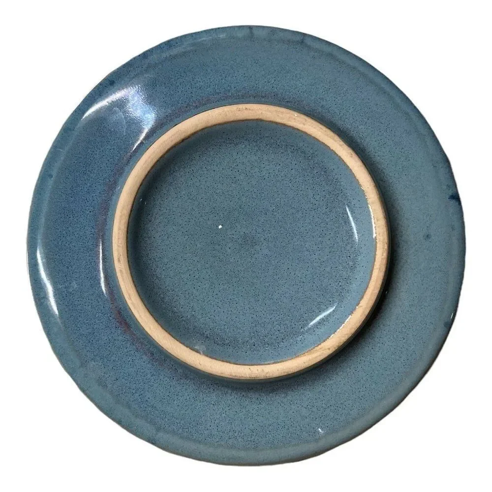 Studio Pottery Blue Brown Edge Stoneware Butter or Cheese Crock 7” Fruit Bowl