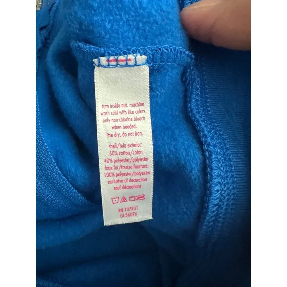 Justice Girls Blue Faux Fur Lined Hoodie With Love Hope Justice Dream Graphic Si