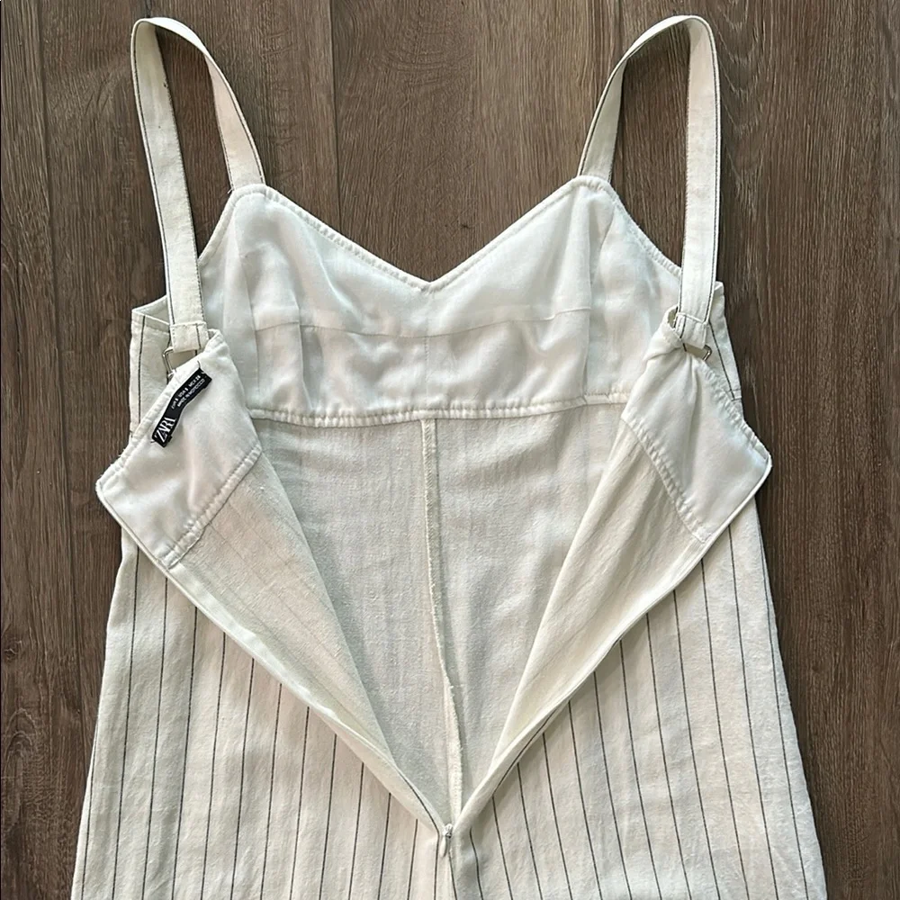Like new - ZARA Wide-Leg Linen Blend Pinstripe Jumpsuit/Romper