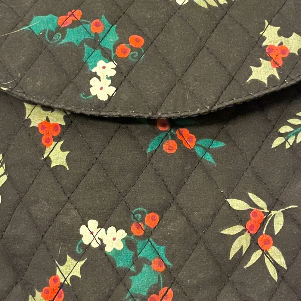 Quilted Women's Bag Black with Green, Red & White Floral Design