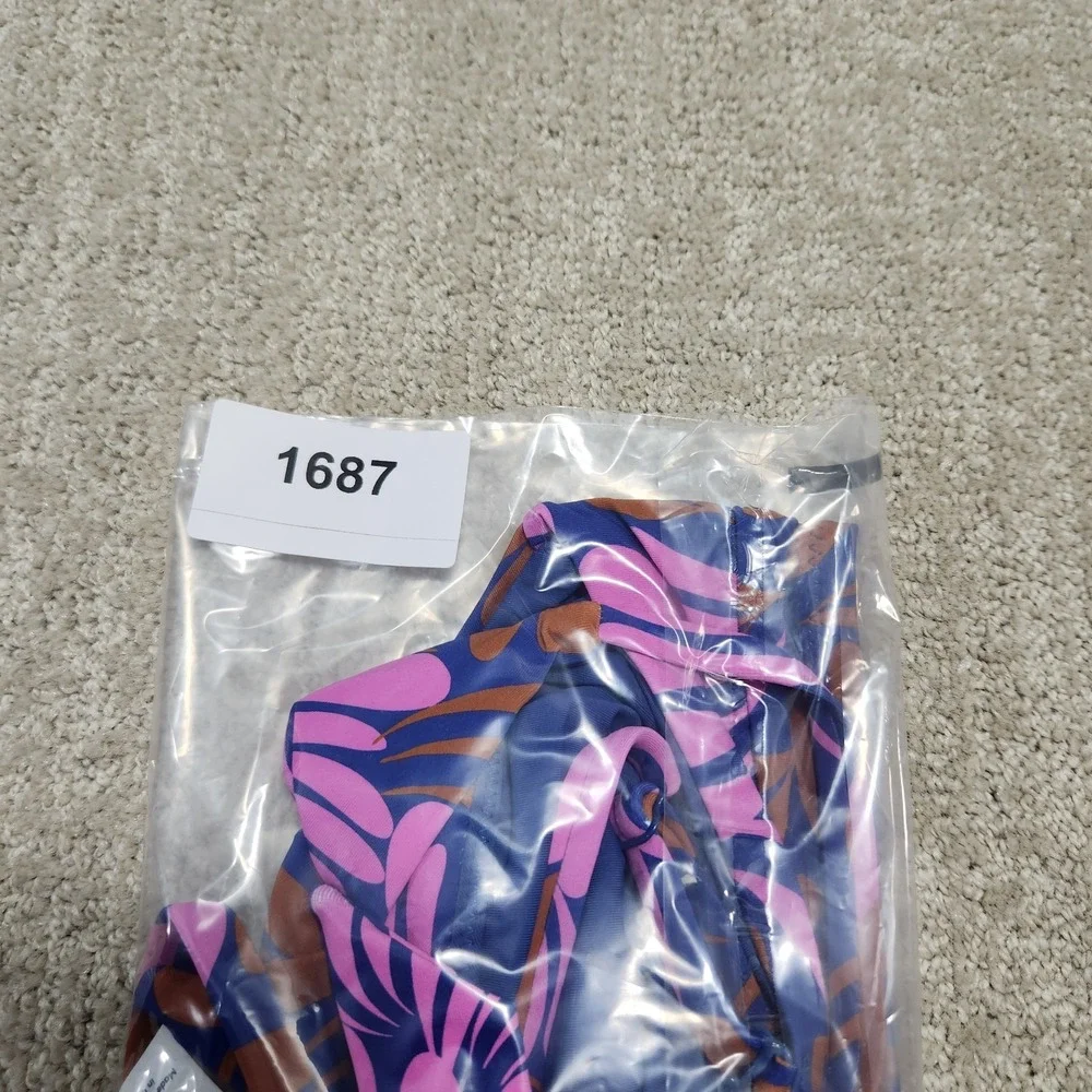 Marine Layer Plunge Bikini Top Women Medium Auburn Abstract Floral NEW Beach