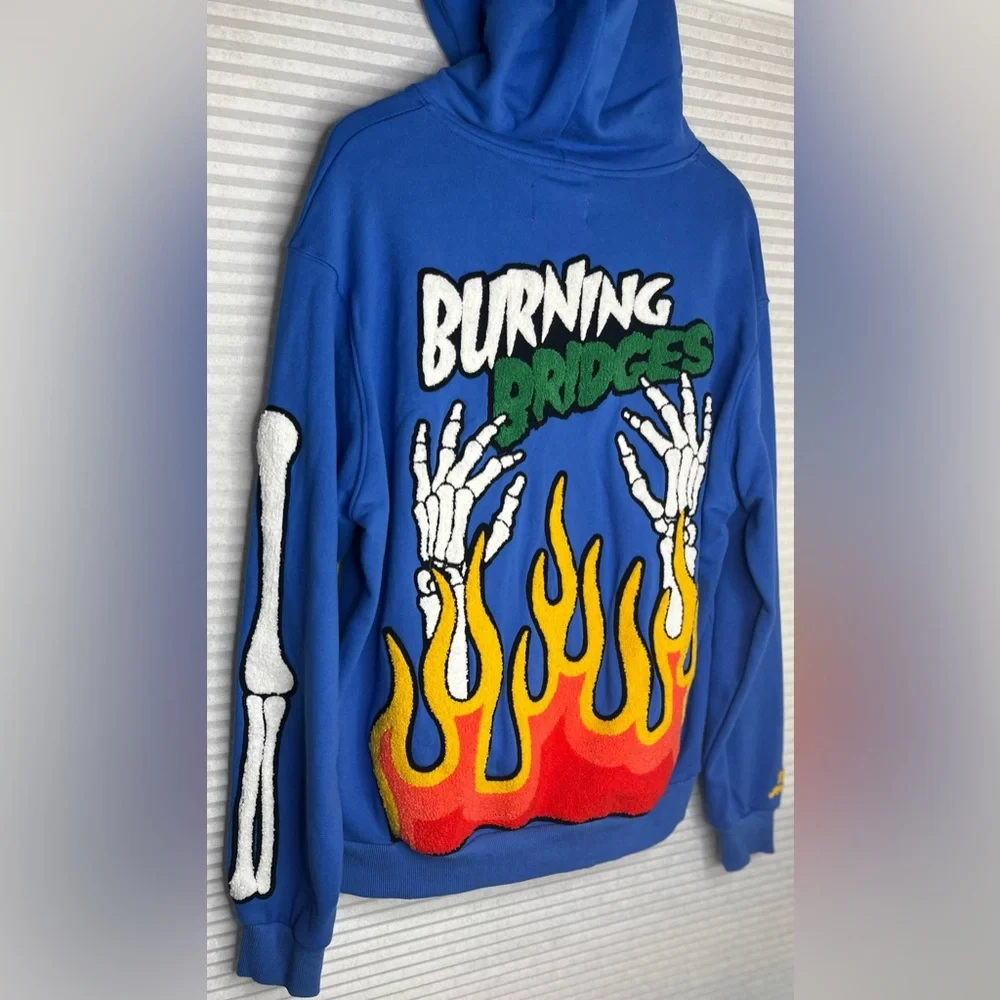 Lifted Anchors Burning Bridges Men Hoodie Sweater Large Blue Flames 100% Cotton