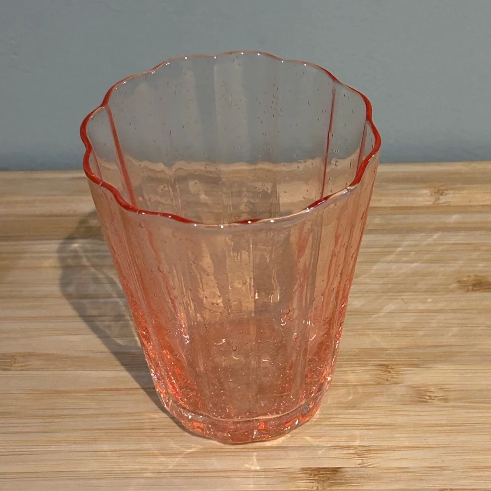 Cupcakes & Cashmere Set of 4 Peach DOF Glasses With Scalloped Rim NWTS