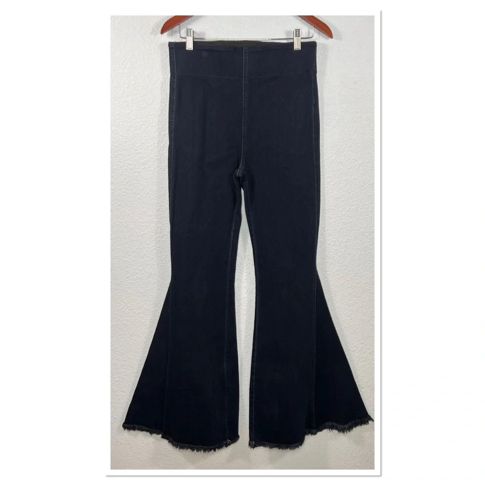 Show Me Your Mumu Flared Bell Bottom Denim Jeans Tall Sz L Rayon Cotton Blend
