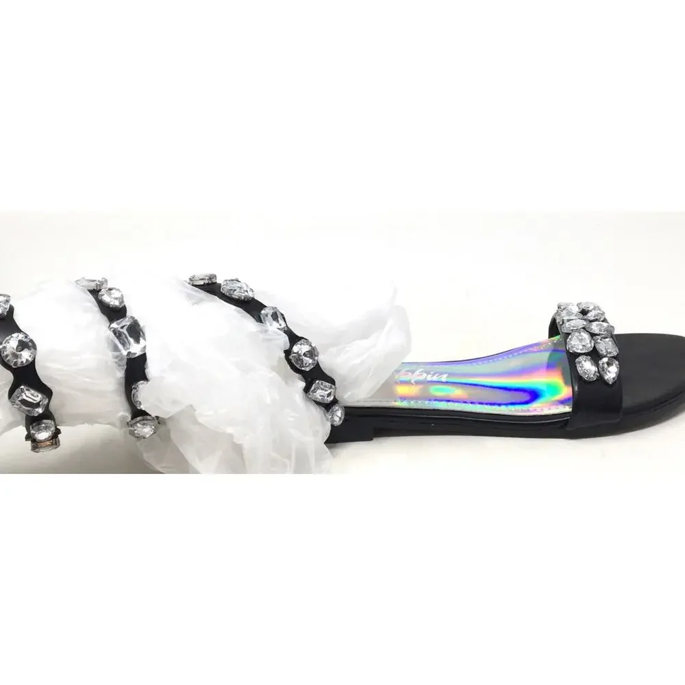 Cape Robbin Esmeralda Women's Size 7.5 Black Wrap Up Gemstone Round Sandals