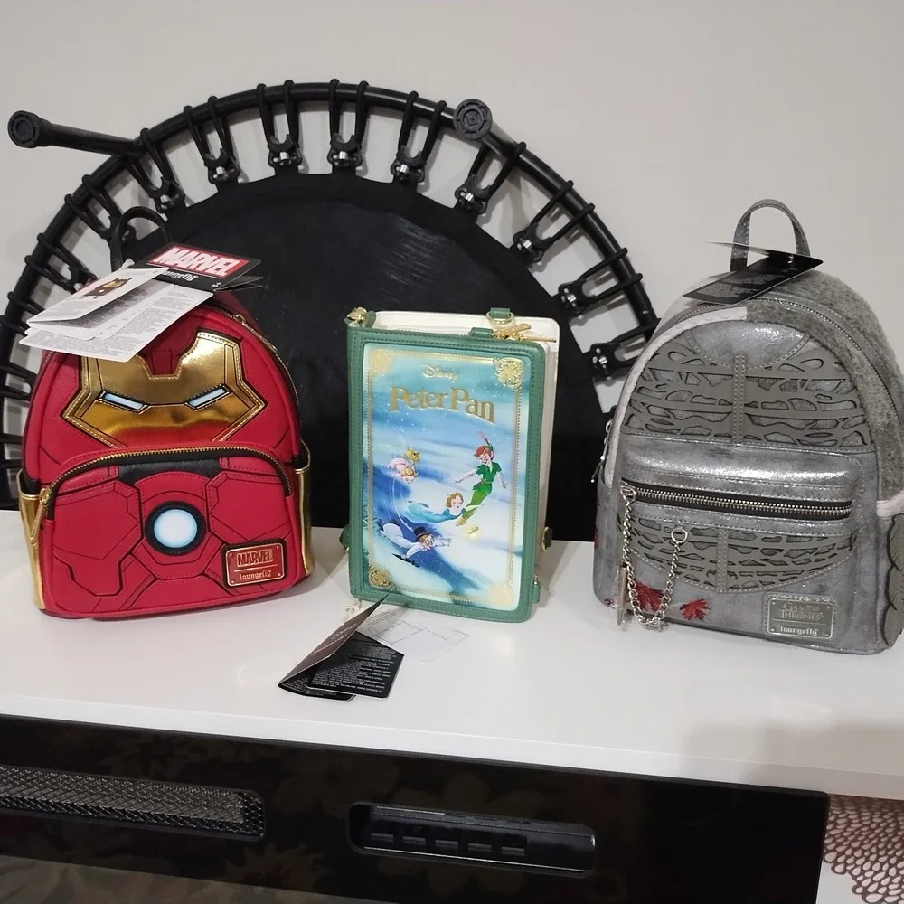 NWT LOUNGEFLY LOT OF 3 - MARVEL, GOT STARK, DISNEY PETER PAN