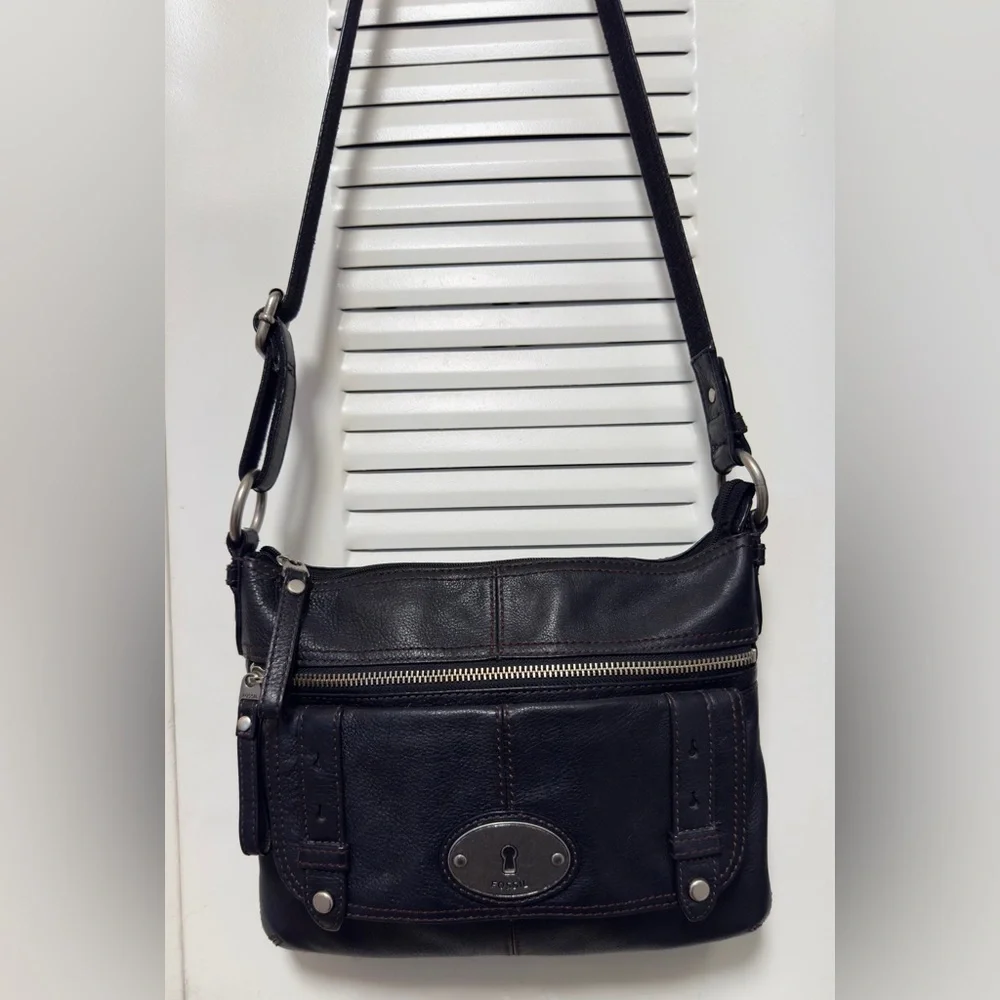 FOSSIL MADDOX BLACK LEATHER BAG CROSSBODY