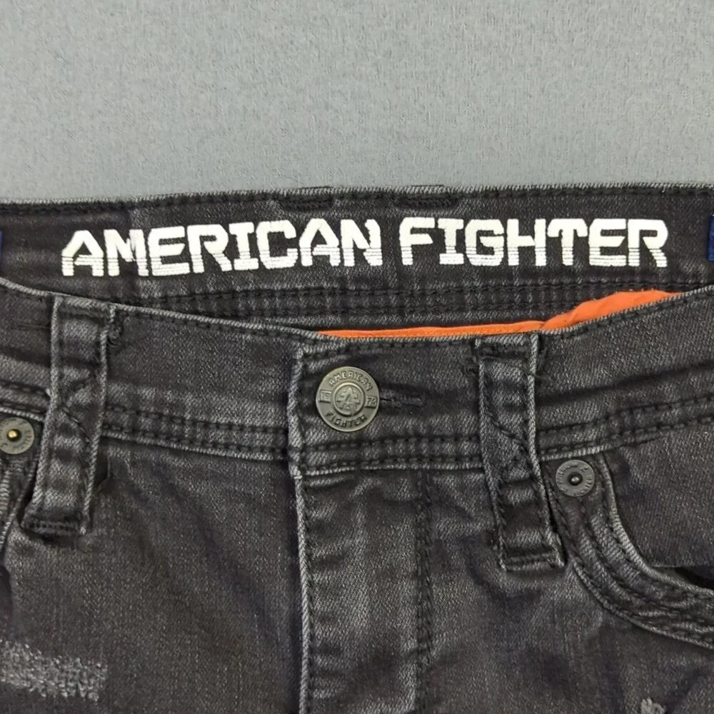 American Fighter Jeans Men's 28 Short Black Striker Relaxed Straight Distressed