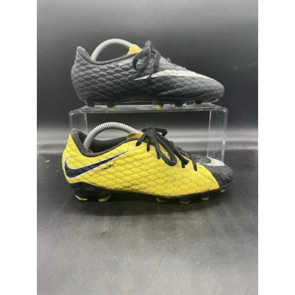 Nike Hypervenom Phelon 3 FG Soccer Cleat Youth Size 2.5Y Black/Yellow GUC