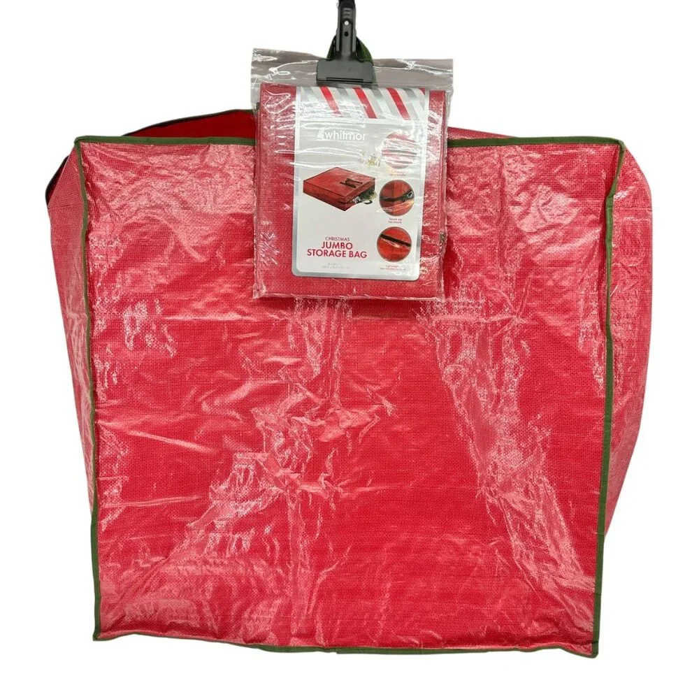 Whitmor Christmas Jumbo Storage Bags 1 New 1 Used Red Zip Up Handles 30x30x8 Red