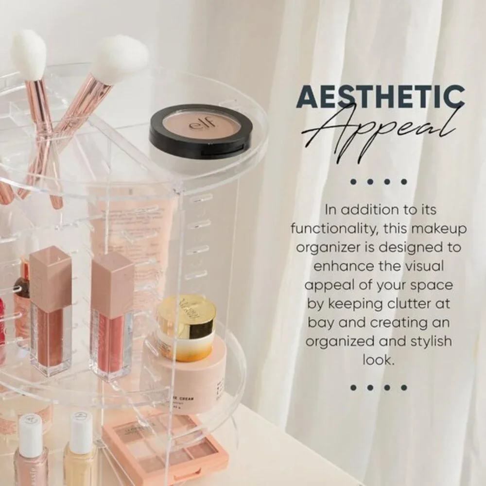 New Rotating Makeup Organizer, Clear, Adjustable, 360° Spin for Vanity & Dresser