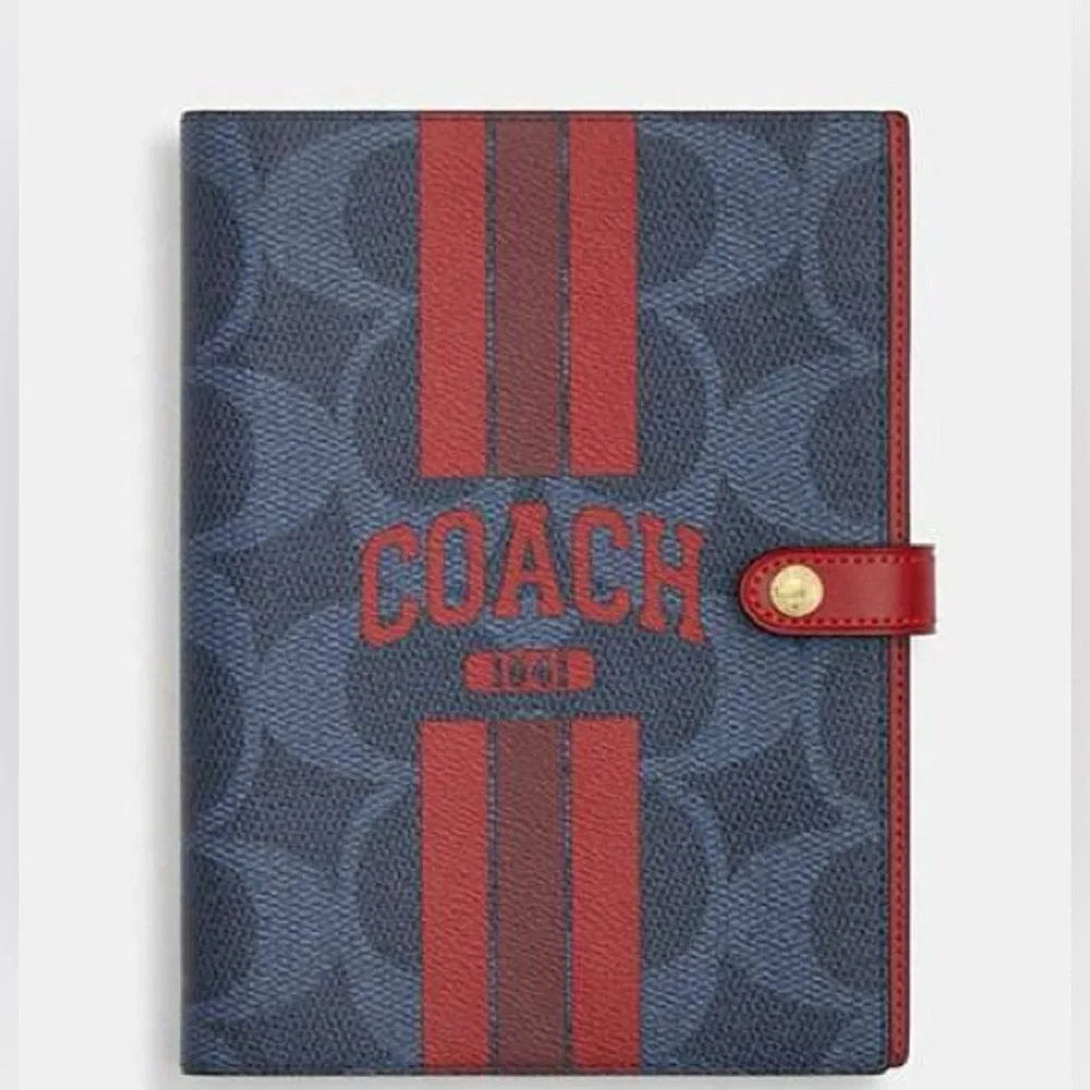 NWT Boxed Gift Set Coach Notebook In Signature Canvas blue/bold red CBL05