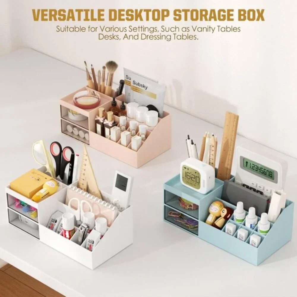 New White Makeup Organizer with Drawers for Vanity, Desk Storage & Room Decor