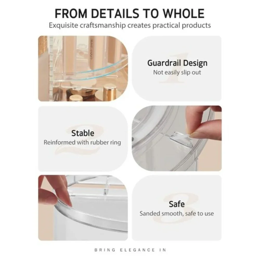 New 360° Rotating Clear Makeup Organizer for Vanity & Skincare Storage