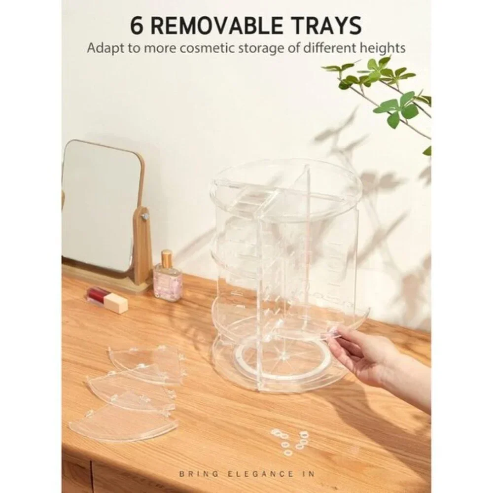 New 360° Rotating Clear Makeup Organizer for Vanity & Skincare Storage