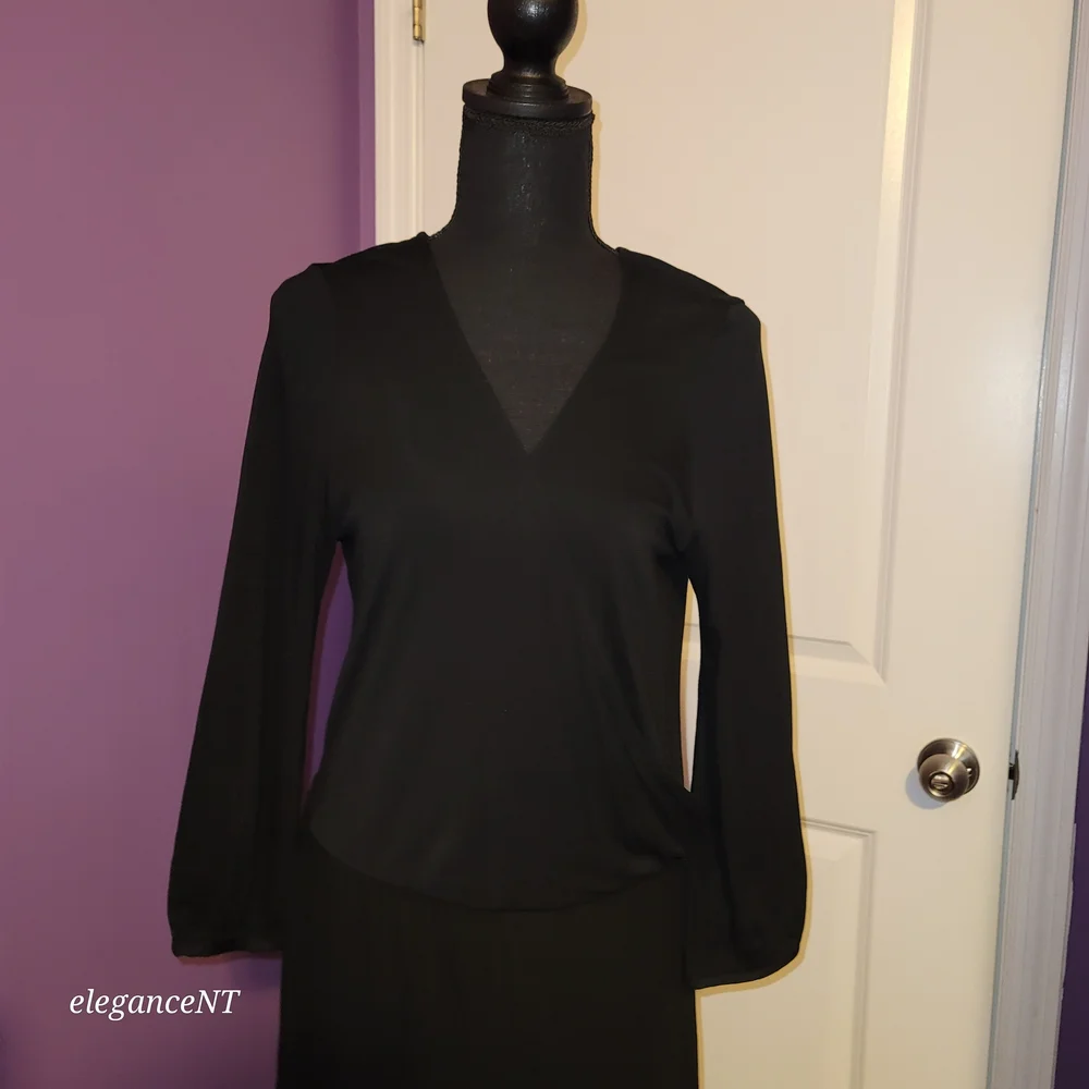 New York & Company Classic Faux Wrap Black Dress Sz: L