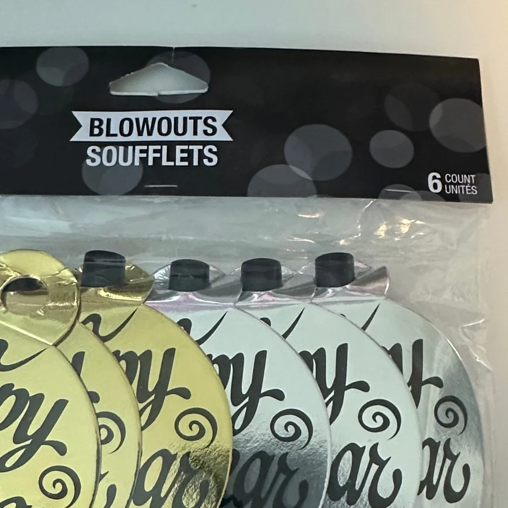 Blowouts Soufflets Happy New Year Party Supplies - Gold and Silver
