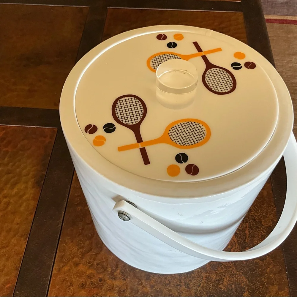 Morgan Designs Bucket Brigade Tennis Themed White Ice Bucket Vintage Aesthetic