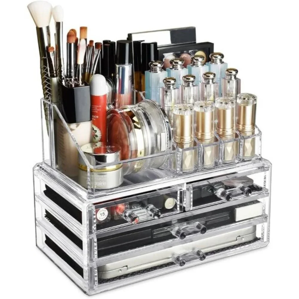 New Acrylic Makeup Organizer, 4 Drawers & Lipstick Holder for Vanity & Room