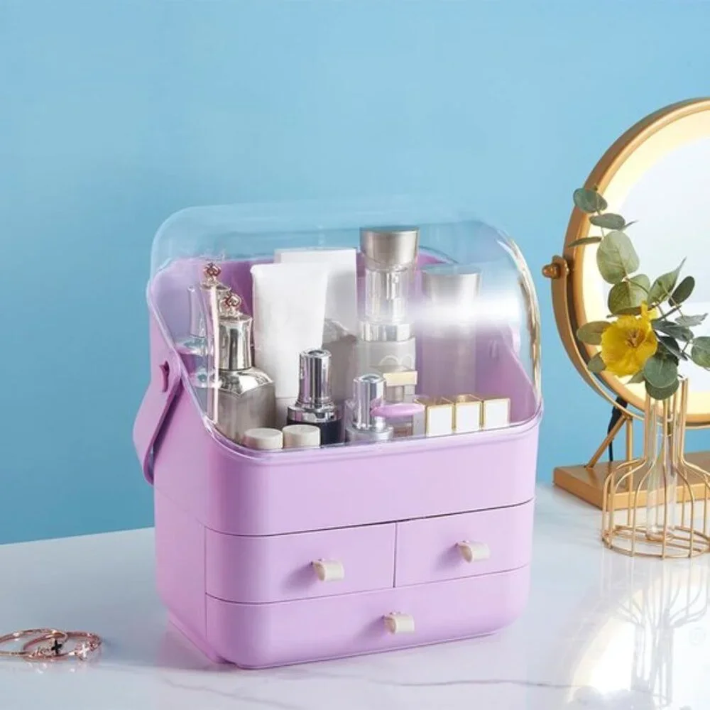 New Large Makeup Organizer with Drawers, Vanity Storage Box with Dustproof Lid