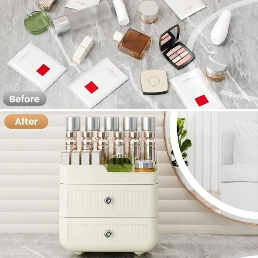 New Stackable Makeup Organizer for Vanity, 3-Layer Skincare Storage in White
