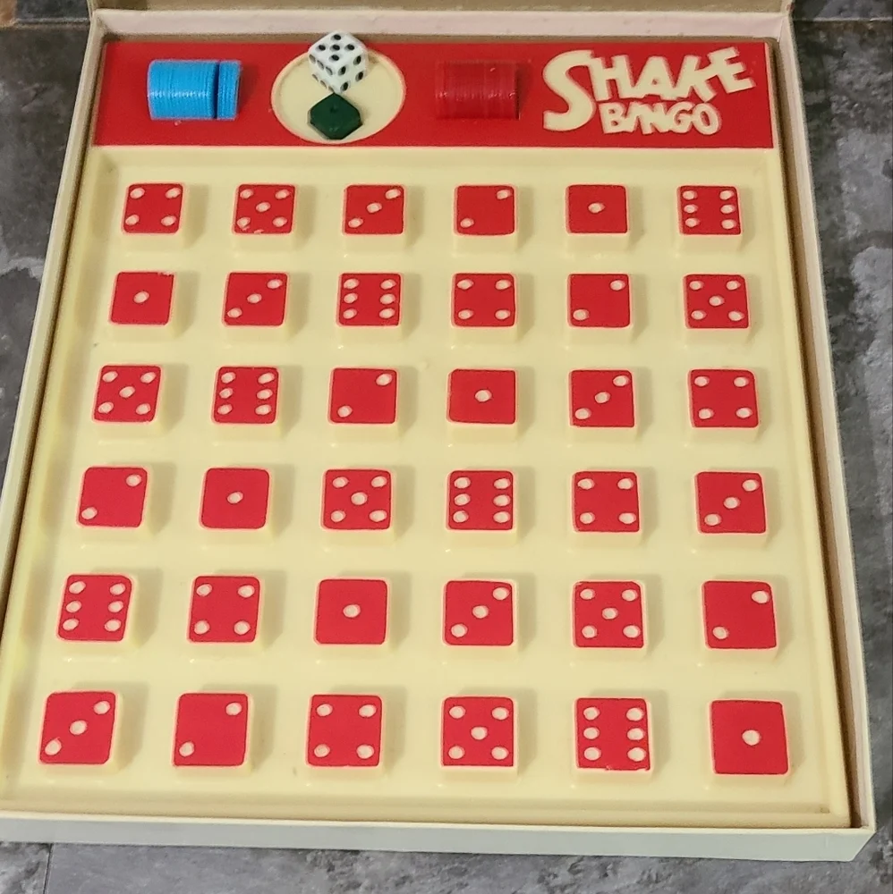 Vintage 1969 Shake Bingo Dice Action Game Schaper Missing 1 Green Dice
