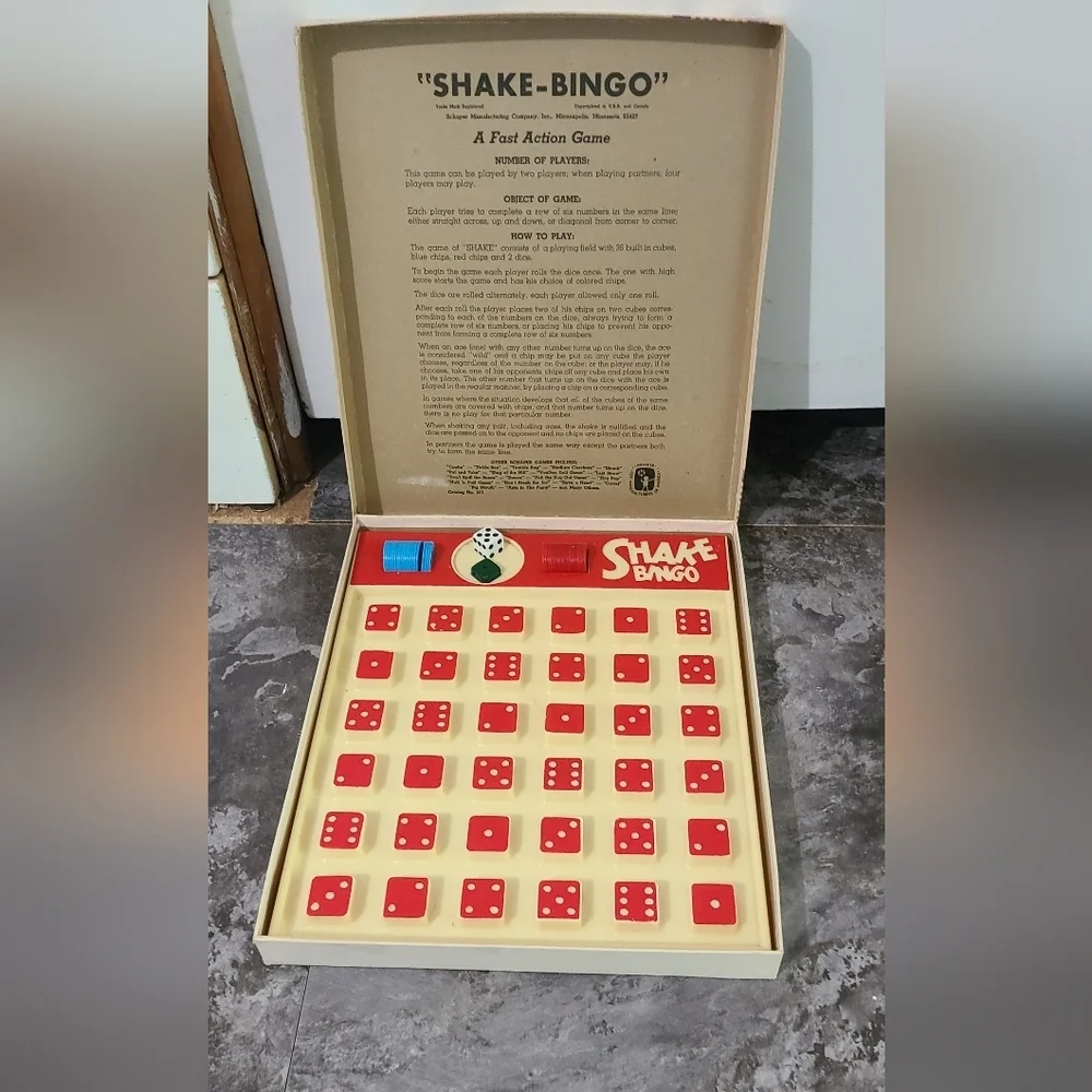 Vintage 1969 Shake Bingo Dice Action Game Schaper Missing 1 Green Dice