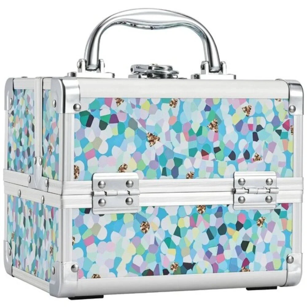 New Portable Kids Makeup Train Case with Mirror & Lock, Hard Organizer Box