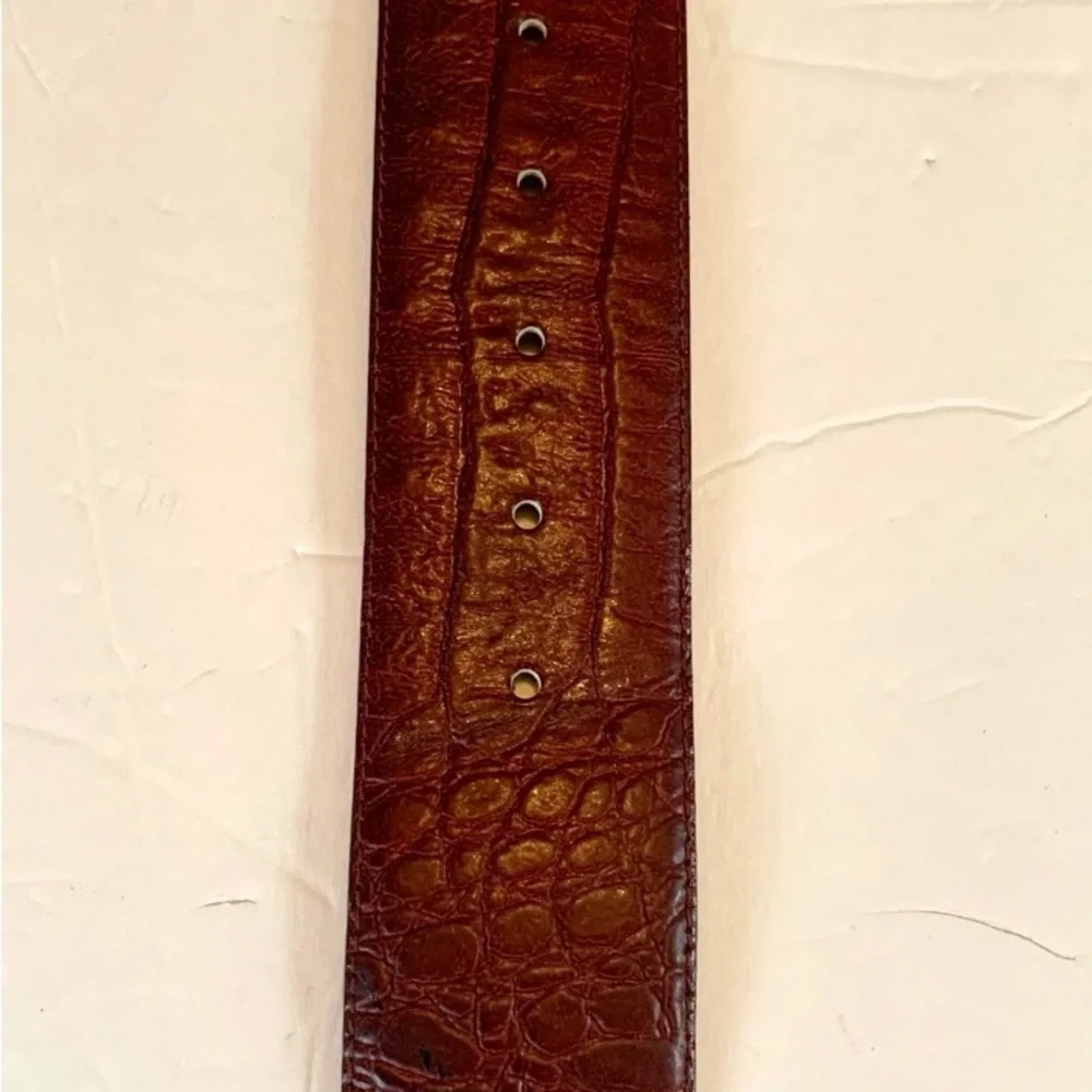 Vintage Milor Faux Alligator belt Gold Art Nouveau Modernist Buckle Brutalist