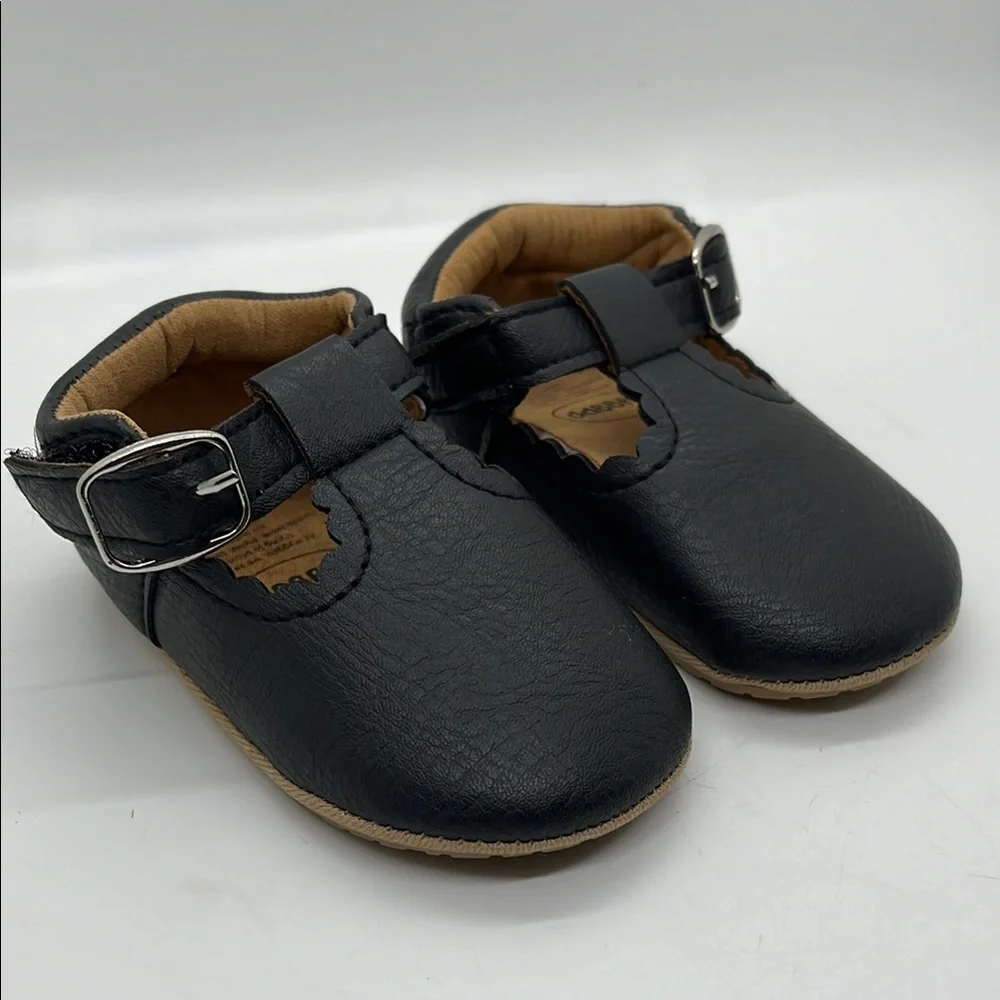 New Black Faux Leather Baby Walker Shoes size 12 months