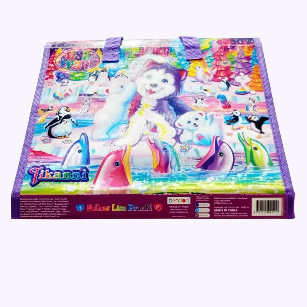 Lisa Frank Tikanni the Husky Dog Trifold Portfolio Art Case + HUGE Sticker Lot