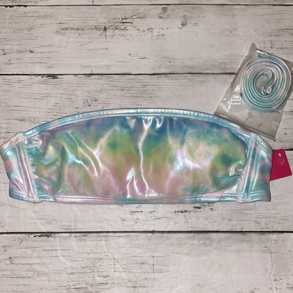 Xhilaration Bikini Top Womens XS Rainbow Pearl Tie Dye Swim Bandeau NEW Target