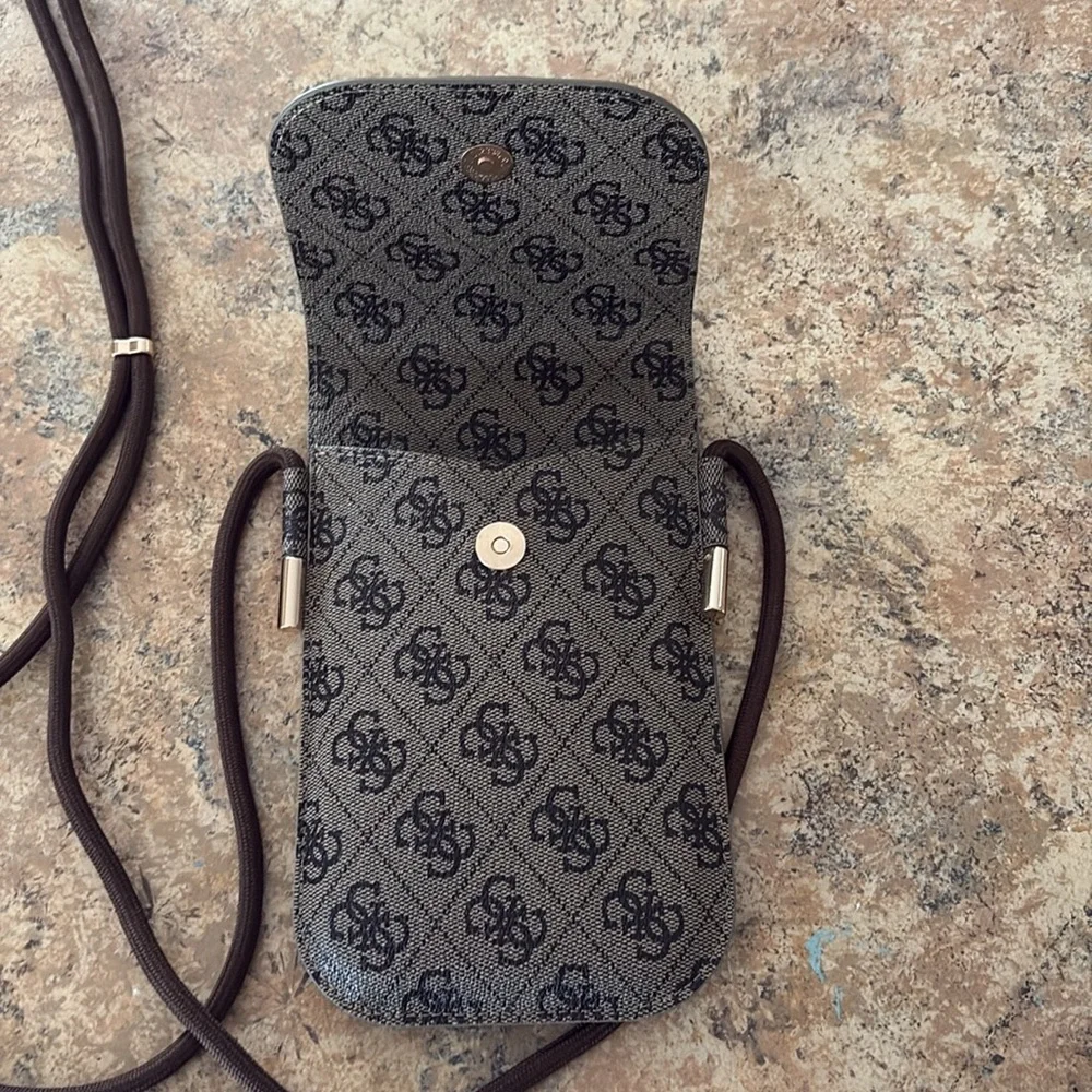 Guess Brown Patterned phone crossbody pouch