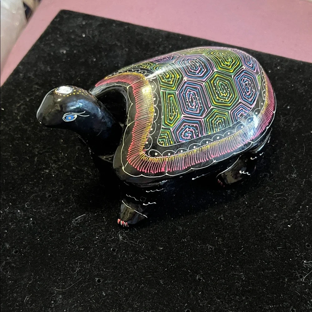 Artisan Black and Multicolor wood Turtle Vanity Tray