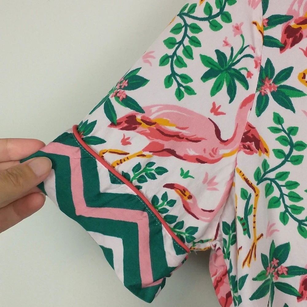 Printfresh Flock of Flamingos Pajama Top Womens XS Viscose Short Sleeve Button