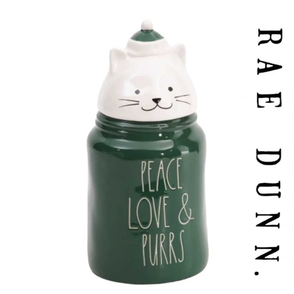 Rae Dunn Peace Love & Purrs Figural Cat Canister