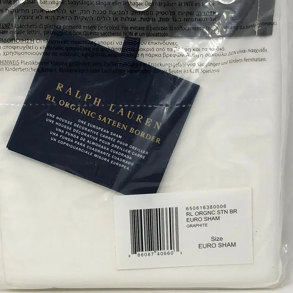 Ralph Lauren One European Sham Organic Sateen Border Graphite Gray New