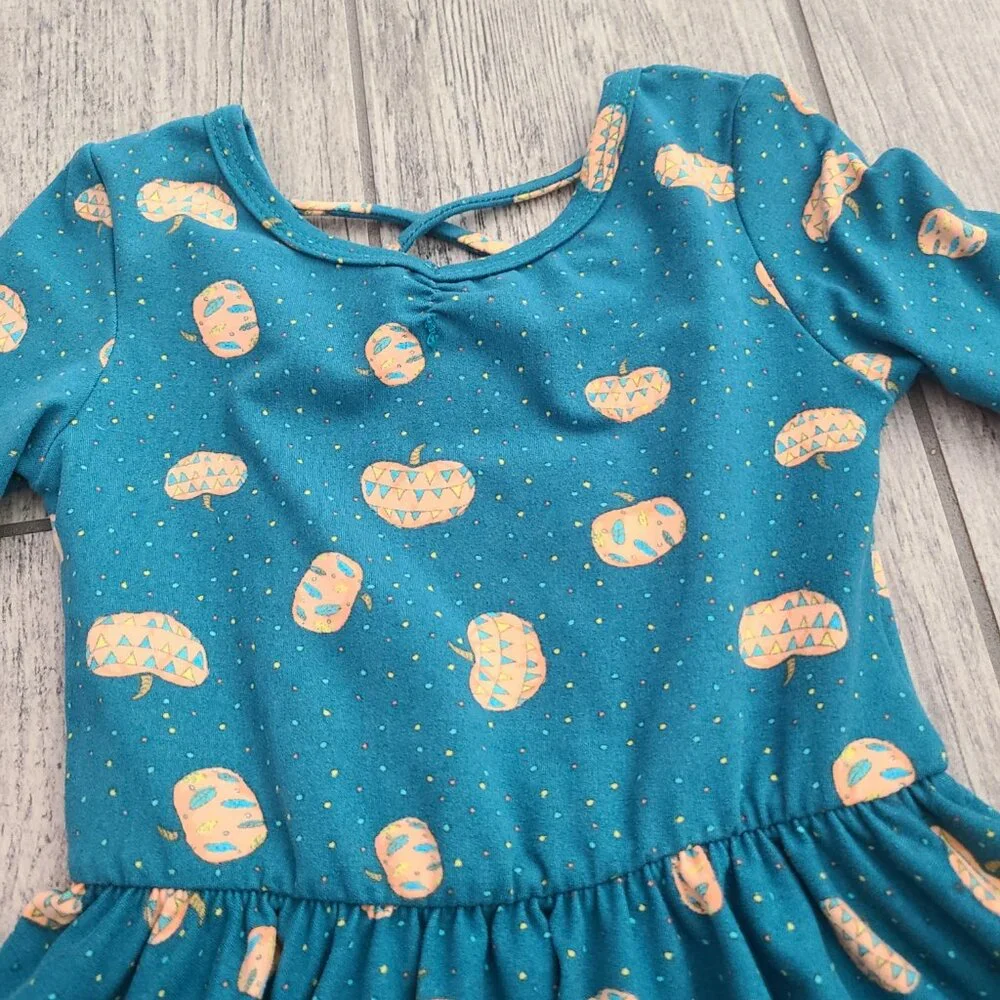 DotDot Smile toddler girls Teal Pumpkin Print Twirl Dress Size 2T
