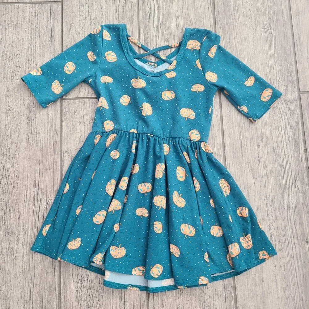 DotDot Smile toddler girls Teal Pumpkin Print Twirl Dress Size 2T