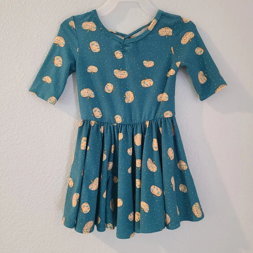 DotDot Smile toddler girls Teal Pumpkin Print Twirl Dress Size 2T