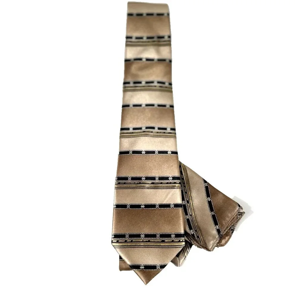 Da Ciro Boys Tie Hanky Set Light Brown Black Gold 3