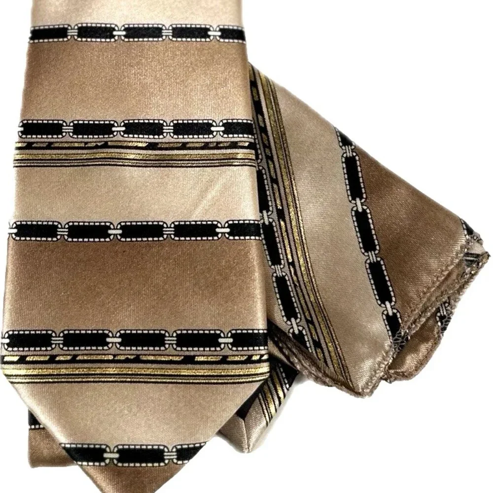 Da Ciro Boys Tie Hanky Set Light Brown Black Gold 3