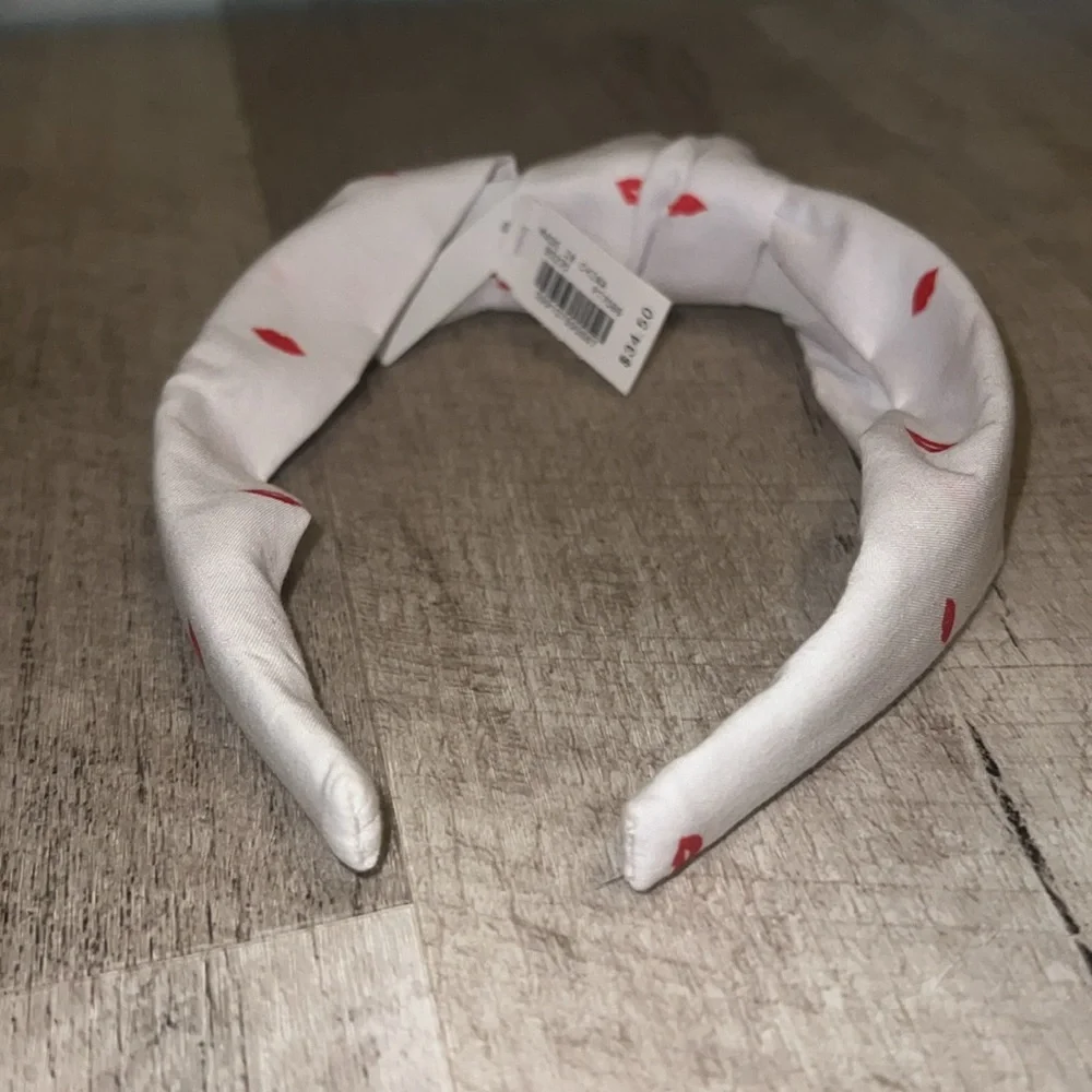 NEW J. Crew White Headband with Red Lips