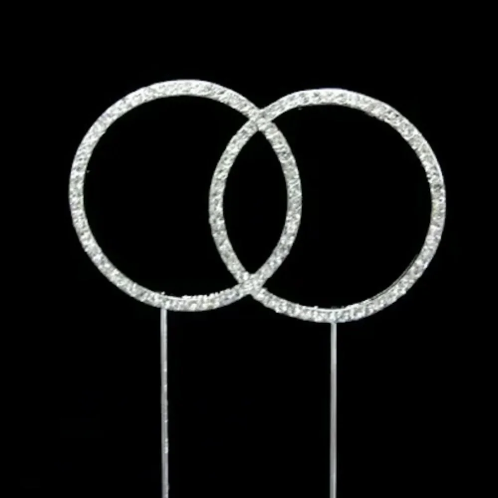 Silver Metal Rhinestone Wedding Rings Cake Topper Decoration Keepsake
