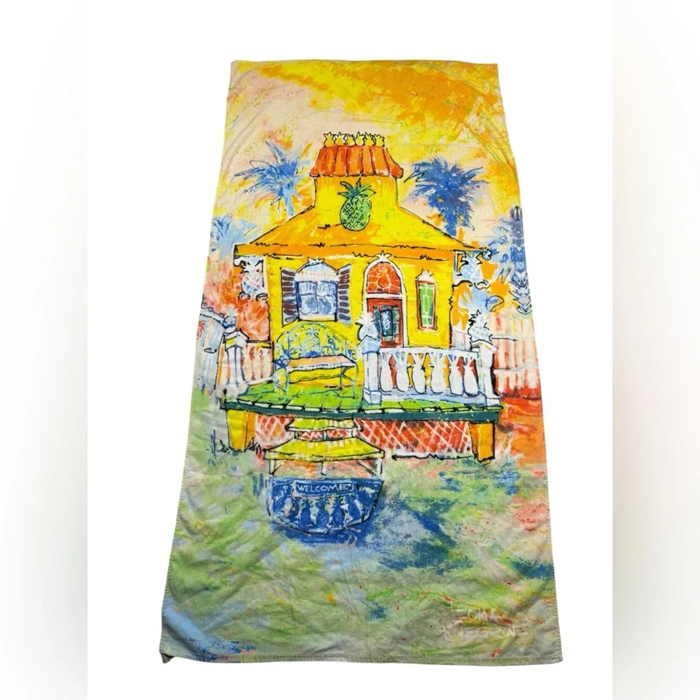 Leoma Lovegrove Beach Towel Colorful Pineapple Town House Tropical Art Cotton
